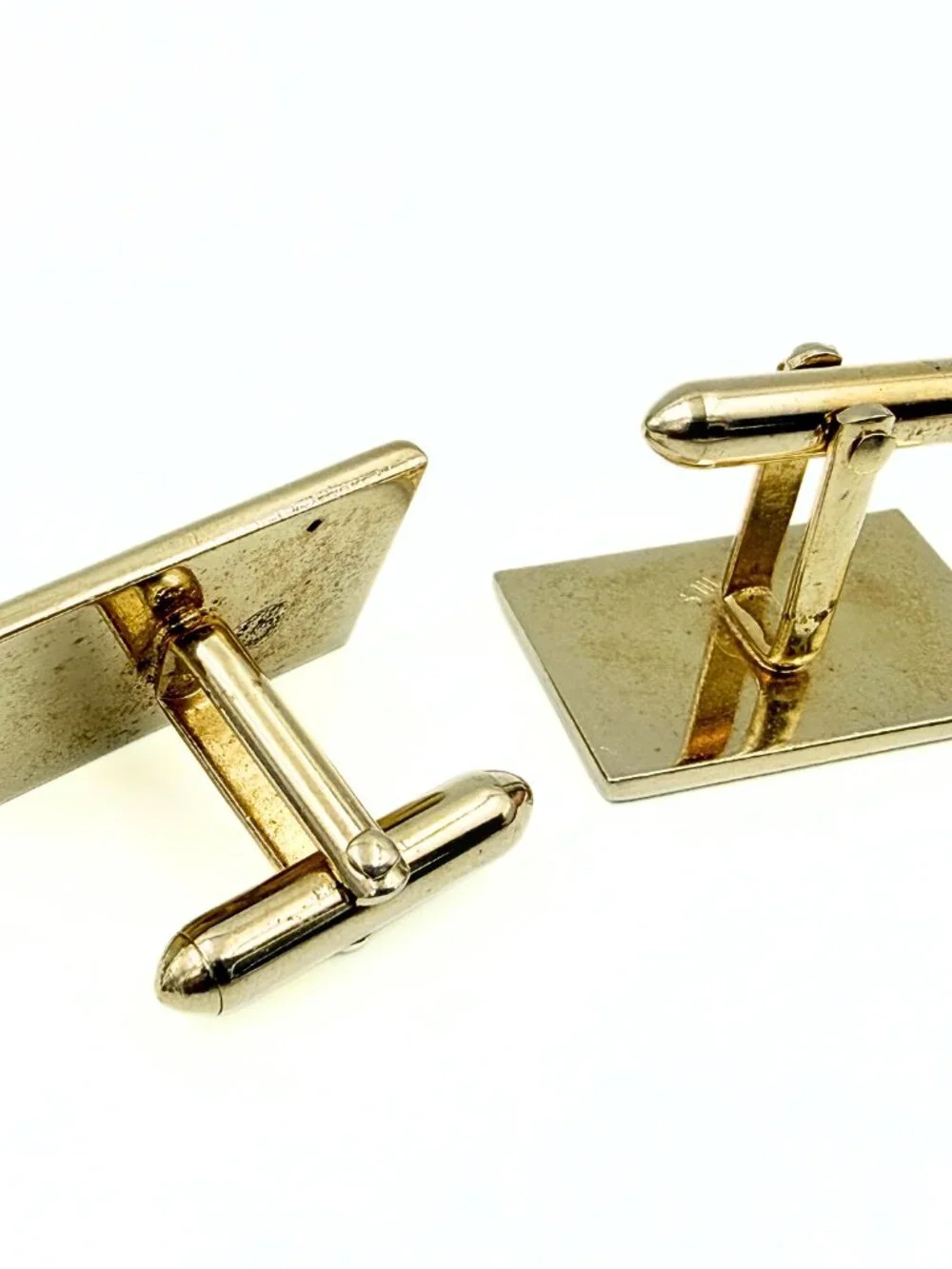 Swank Signed MCM Art Deco Rectangular Textured Gold Plate Architectural Cufflink